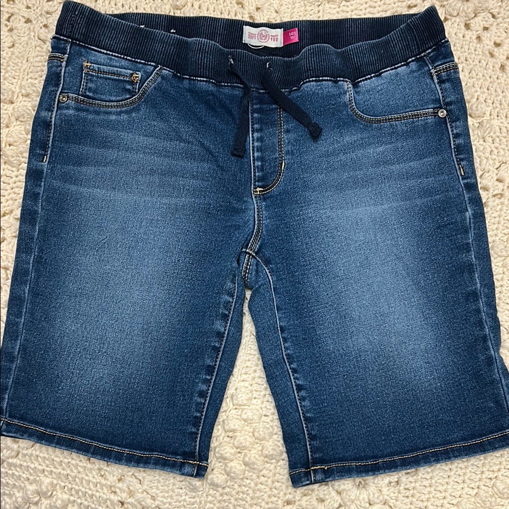 Girls Denim Shorts with Drawstring Waist